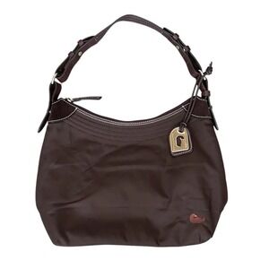 DOONEY & BOURKE Purse Dark Chocolate Brown Nylon Leather Straps Bag Pink Lining